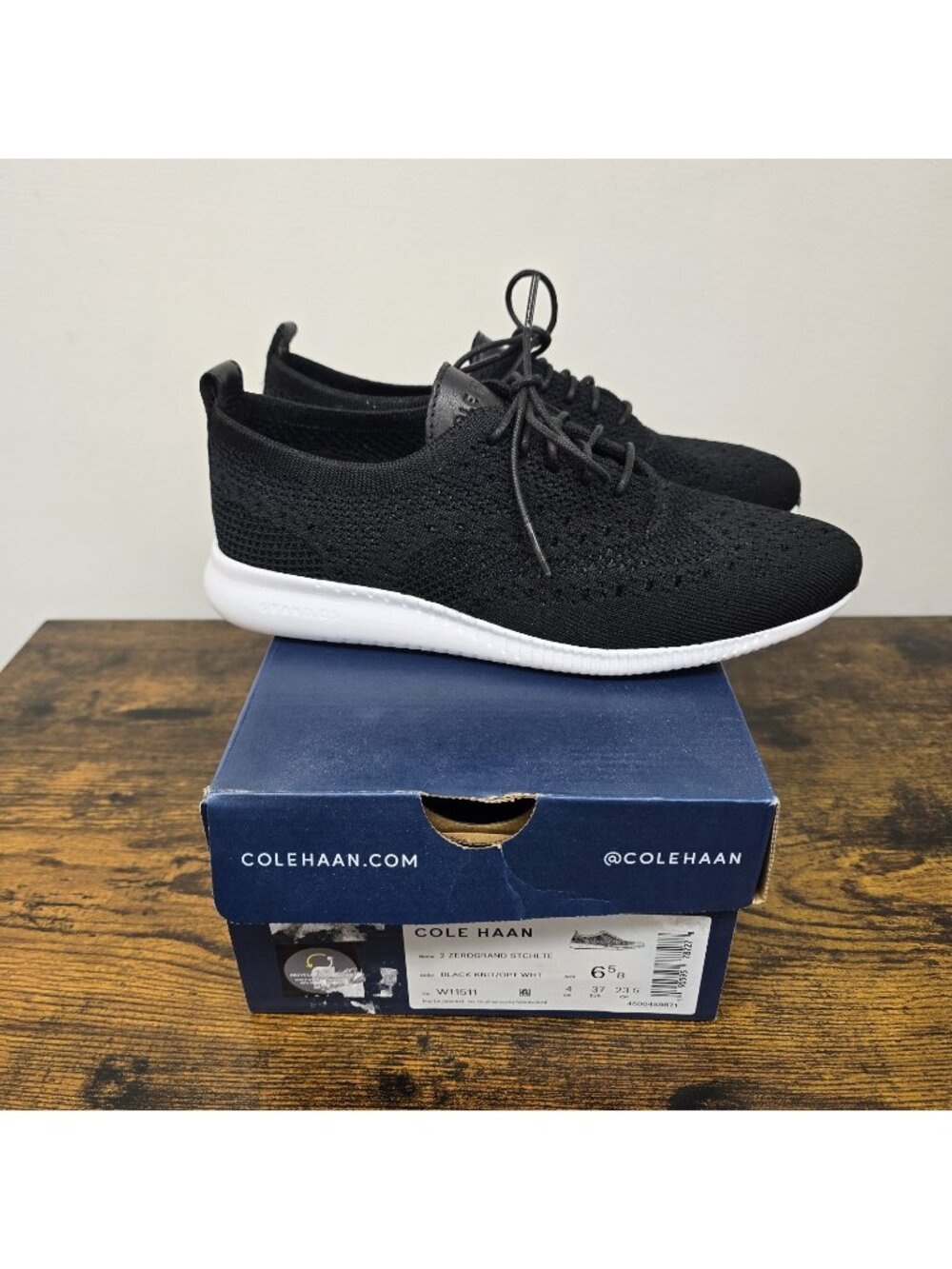 NEW Cole Haan 2 Zerogrand Stitchlite Wingtip Oxford Shoes 6.5 B Black White Sole